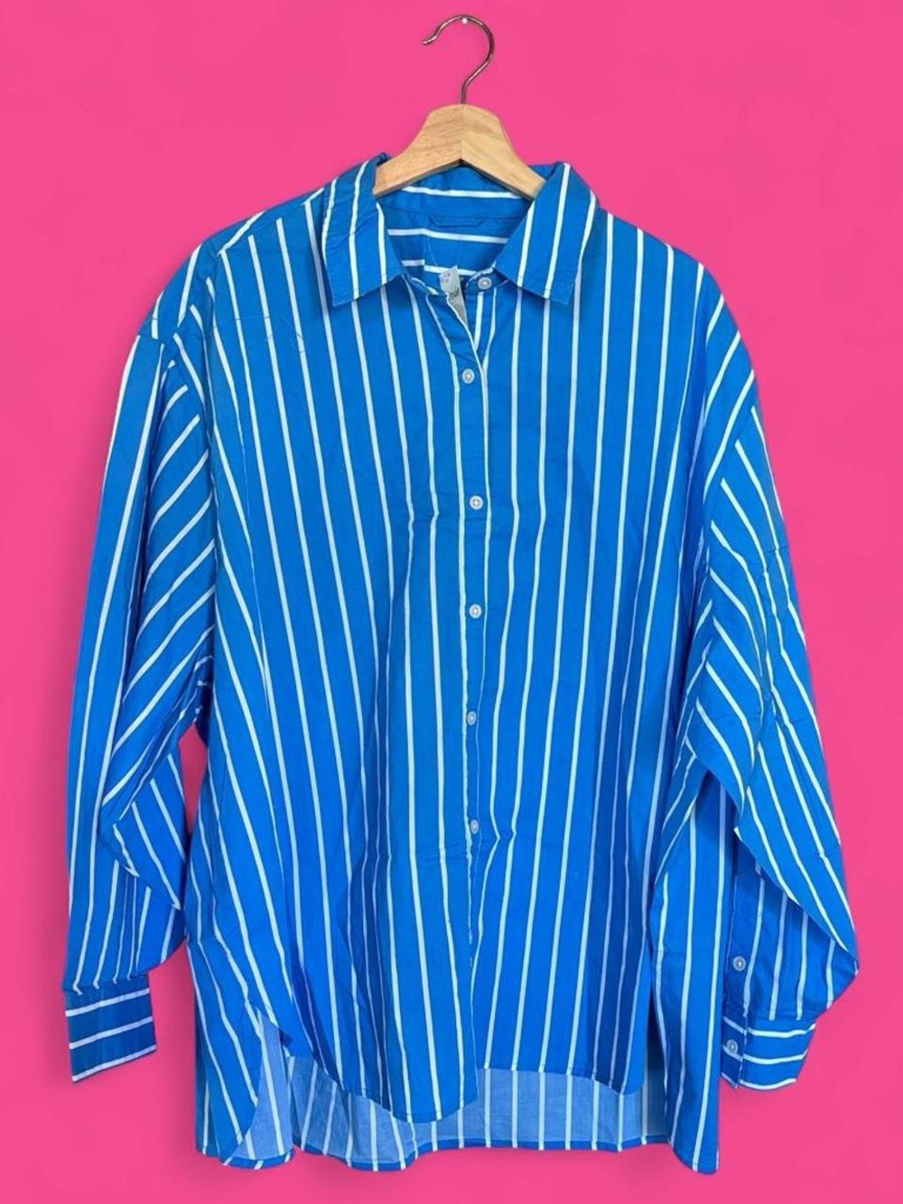 aerie Blue and White Vertical Stripe Button-Down Shirt